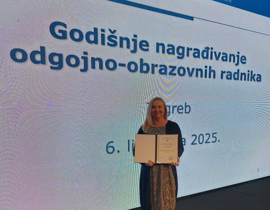 U povodu Dana učitelja nagrađena naša učiteljica informatike, izvrsna savjetnica Jasminka Belščak